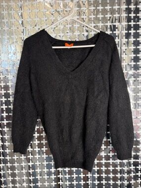 Joe Fresh Black V-Neck Fuzzy Sweater